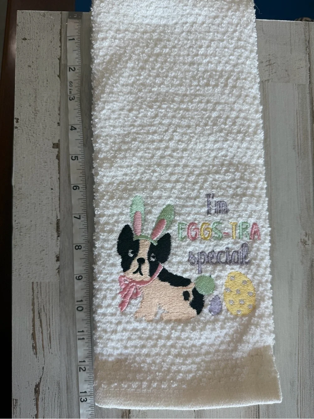 Easter Boston Terrier Dog Kitchen Towels Set of 2 “I’m Eggs-tra Special”